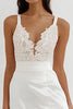 Load image into Gallery viewer, White Satin A Line Rehearsal Dinner Dress with Lace Appliques