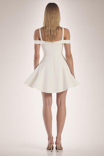 White Satin A Line Cold Shoulder Short Graduation Dress