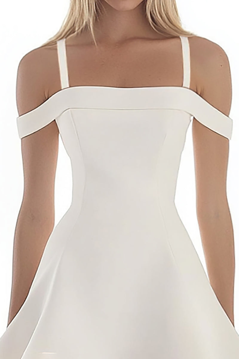 Load image into Gallery viewer, White Satin A Line Cold Shoulder Short Graduation Dress