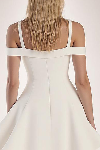 White Satin A Line Cold Shoulder Short Graduation Dress