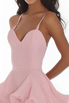 Pink A Line Sweetheart Graduation Dress with Ruffles