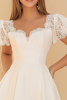 White A Line Satin Lace Appliqued Graduation Dress