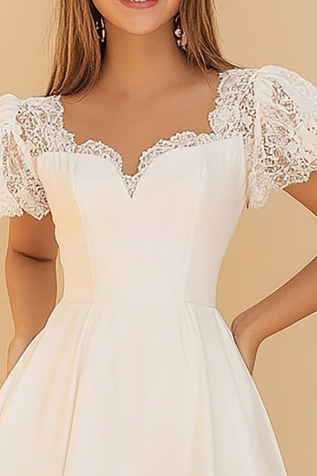 White A Line Satin Lace Appliqued Graduation Dress