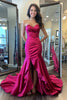 Load image into Gallery viewer, Fuchsia Strapless Satin Mermaid Long Prom Dress with Slit