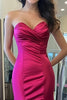 Load image into Gallery viewer, Fuchsia Strapless Satin Mermaid Long Prom Dress with Slit