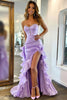 Load image into Gallery viewer, Lilac Sheath Satin Strapless Long Prom Dress with Slit