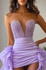 Load image into Gallery viewer, Lilac Satin High-Low Strapless Long Prom Dress with Ruffles