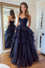 Load image into Gallery viewer, Navy Ball Gown Tulle V-Neck Tiered Long Prom Dress