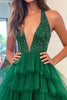 Load image into Gallery viewer, Ball Gown Green Tulle V-Neck Tiered Long Prom Dress