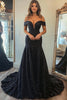 Load image into Gallery viewer, Black Sequins A Line Off the Shoulder Long Prom Dress