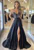 Load image into Gallery viewer, Black A Line Satin Pleated Long Prom Dress with Slit