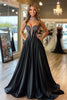 Load image into Gallery viewer, Black Satin A Line V-Neck Long Prom Dress with Appliques