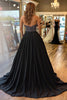 Load image into Gallery viewer, Black Satin A Line V-Neck Long Prom Dress with Appliques