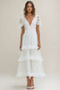 Load image into Gallery viewer, White Chiffon Tiered Long Rehearsal Dinner Dress with Lace Sleeves