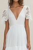 Load image into Gallery viewer, White Chiffon Tiered Long Rehearsal Dinner Dress with Lace Sleeves