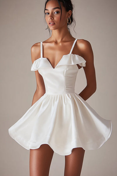 Satin A Line Spaghetti Straps Little White Dress