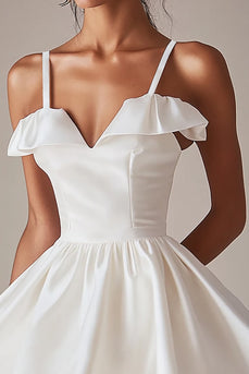 Satin A Line Spaghetti Straps Little White Dress