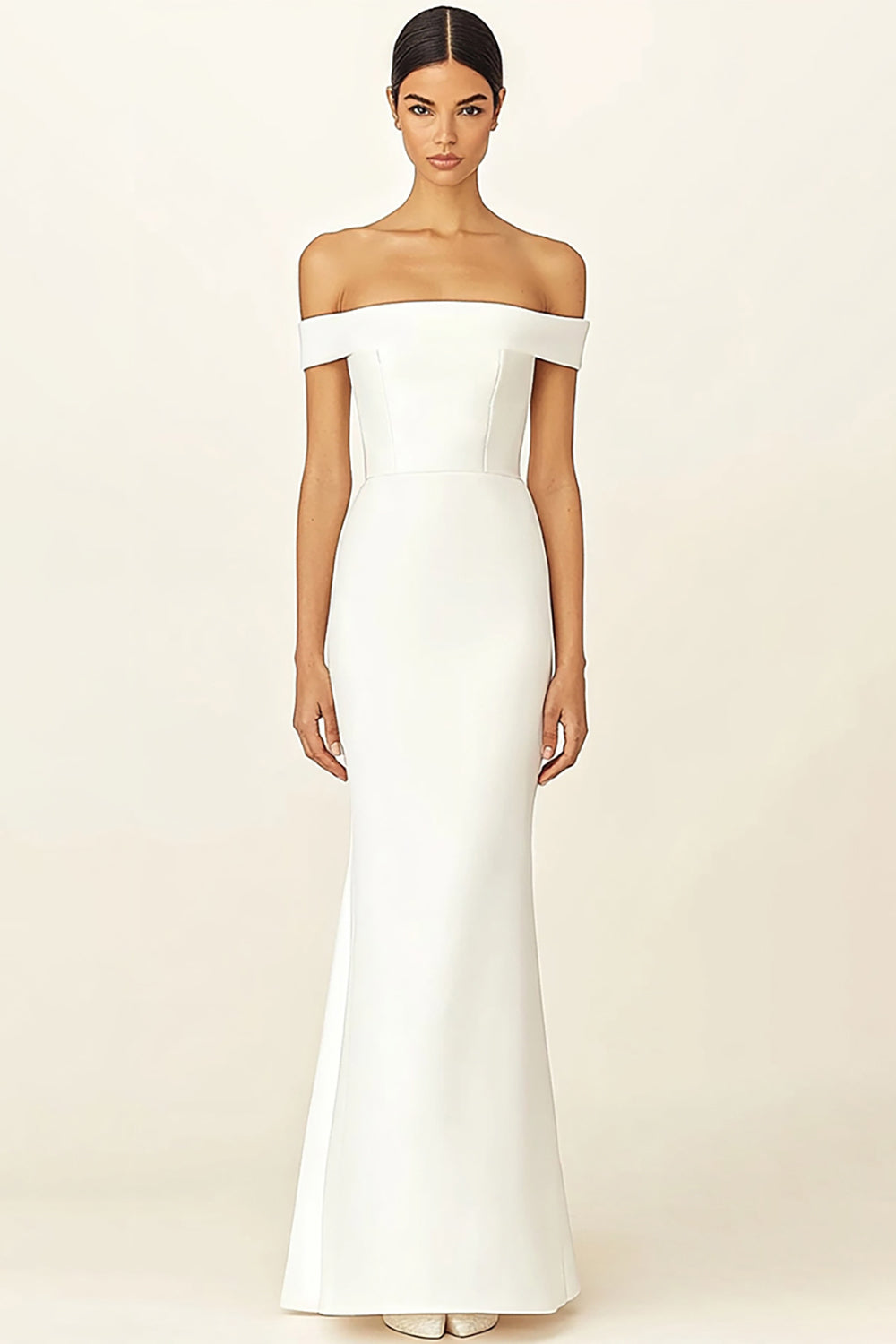 White Off the Shoulder Sheath Long Rehearsal Dinner Dress