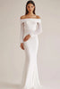 Load image into Gallery viewer, White Chiffon Off the Shoulder Sheath Long Rehearsal Dinner Dress