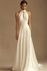 Load image into Gallery viewer, White Satin A Line Keyhole Long Rehearsal Dinner Dress