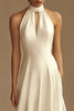 Load image into Gallery viewer, White Satin A Line Keyhole Long Rehearsal Dinner Dress