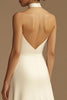 Load image into Gallery viewer, White Satin A Line Keyhole Long Rehearsal Dinner Dress