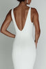 Load image into Gallery viewer, White Sheath V-Neck Sleeveless Long Rehearsal Dinner Dress