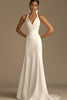 Load image into Gallery viewer, White Halter A Line Satin Long Rehearsal Dinner Dress