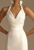 Load image into Gallery viewer, White Halter A Line Satin Long Rehearsal Dinner Dress