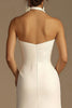 Load image into Gallery viewer, White Halter A Line Satin Long Rehearsal Dinner Dress