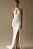 Load image into Gallery viewer, White Mermaid Keyhole Long Rehearsal Dinner Dress with Slit