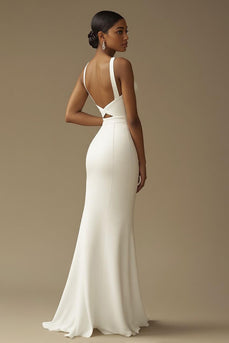 White Sweetheart Mermaid Long Rehearsal Dinner Dress with Slit