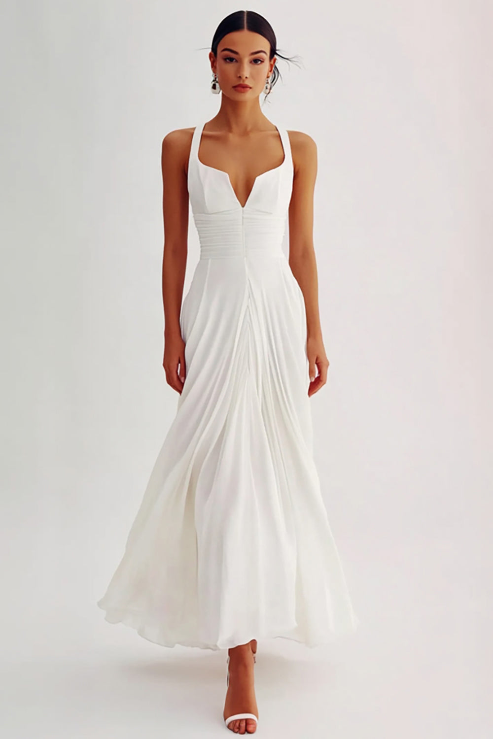 White A Line Chiffon Long Rehearsal Dinner Dress