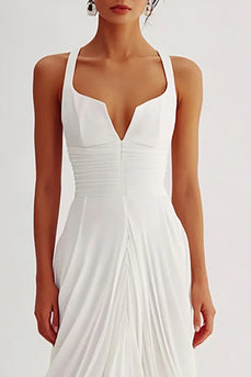 White A Line Chiffon Long Rehearsal Dinner Dress