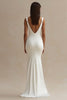 Load image into Gallery viewer, White Satin Mermaid Ruched Long Rehearsal Dinner Dress with Slit