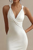 Load image into Gallery viewer, White Satin Mermaid Ruched Long Rehearsal Dinner Dress with Slit