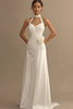 Load image into Gallery viewer, White A Line Chiffon Ruched Long Rehearsal Dinner Dress with 3D Flower