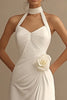 Load image into Gallery viewer, White A Line Chiffon Ruched Long Rehearsal Dinner Dress with 3D Flower