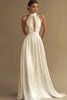 Load image into Gallery viewer, White A Line Satin Keyhole Long Rehearsal Dinner Dress