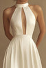 Load image into Gallery viewer, White A Line Satin Keyhole Long Rehearsal Dinner Dress