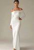 Load image into Gallery viewer, White Chiffon Off the Shoulder Sheath Long Rehearsal Dinner Dress with Sleeves