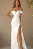 Load image into Gallery viewer, White Sheath Ruffled Long Rehearsal Dinner Dress with Slit