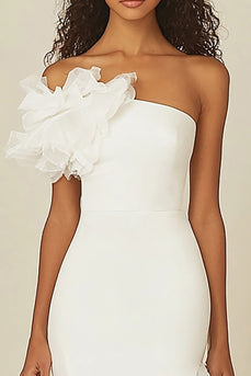 White Sheath Asymmetrical Long Rehearsal Dinner Dress