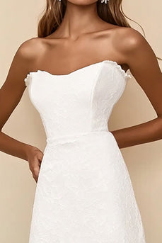 White A Line Lace Strapless Long Rehearsal Dinner Dress