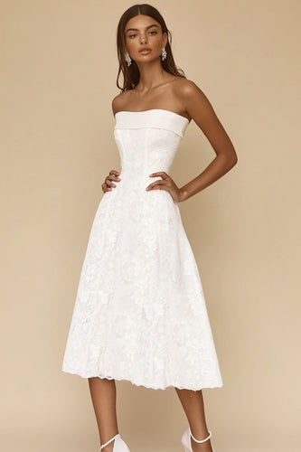 White A Line Lace Long Rehearsal Dinner Dress