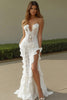 Load image into Gallery viewer, Lace White Strapless Long Rehearsal Dinner Dress with Slit