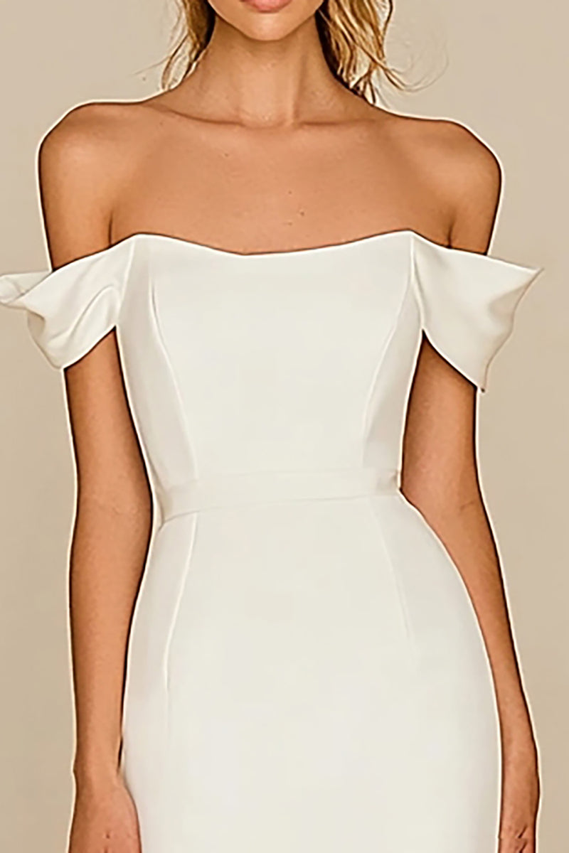 Load image into Gallery viewer, White Off the Shoulder Mermaid Long Rehearsal Dinner Dress