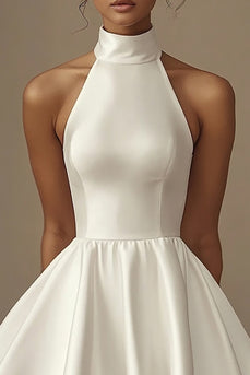 A Line Satin Sleeveless Little White Dress