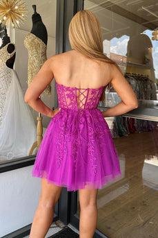 Sparkly A-Line Fuchsia Sweetheart Corset Homecoming Dress with Lace