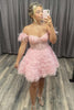 Load image into Gallery viewer, Sparkly Pink A-Line Off The Shoulder Corset Homecoming Dress with Ruffles